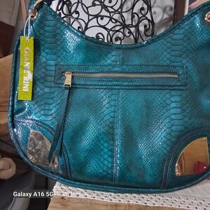 Elegant Teal Snake Print Women's Bag